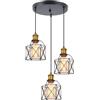 PETITES ECREVISSES Lampadario a Sospensione Vintage 3 Luci Industriale E27 Plafoniera Retro in Metallo gabbia Lampada da soffitto con legno per Cucina Salotto (Nero-B-con base rotonda)