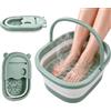 JIZZU Bacinella Pediluvio Pieghevole con Lima Talloni e Raschietto Piedi, Verde | Massaggiatore Piedi Acqua con Coperchio Parziale, Bacinella per Pediluvio e Vaschetta Pedicure con Massaggio Shiatsu