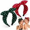 SEPWGUMD 2 Cerchietti Donna e Ragazza con Fiocco a Pois, Rosso e Verde Retrò | Fasce larghe per capelli in tessuto morbido ideali per feste look vintage fotografie e uso quotidiano