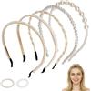 TLDBATICE 5 cerchietti e due elastici per capelli | Accessori per capelli: accessori antiscivolo con perle bianche - cerchietti per bambine e donne, ideali per festival e feste