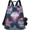 Nexawaveo Zaino da donna antifurto, Teschio di meduse neon stelle, Medium, Zaino da viaggio antifurto