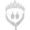 XFSRG Set Gioielli Elegante Da Sposa 3 Pezzi Con Corona Scintillante, Collana A V E Orecchini A Goccia - Gioielli Di Lusso Per Matrimoni E Occasioni Speciali (Argento)