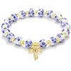 Sahoottie Braccialetto in porcellana 8 mm Bracciale con perline a fiore braccialetti con ciondoli in ceramica braccialetti con fiocco per donne gioielli vintage regali in porcellana