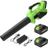 VrykkTool Soffiatore a batteria senza fili, soffiatore elettrico con 2 batterie da 4,0 Ah e caricabatterie, 257 km/h, 6 marce, motore senza spazzole, per foglie, giardinaggio, terrazza e come spazzaneve