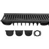 mufle Canaletta di Scolo Nera H90 e Griglia in Plastica 8mm A15, 1 pz | Canaletta Scolo Acqua Piovana in PP/PE con Griglia in Plastica | Testate di Chiusura e Bocchello di Scarico Inclusi