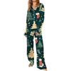 Generic Pigiama da donna con pupazzo di neve pigiama natalizio per le donne bella camicia da notte con bottoni camicia da notte carino albero di Natale stampato indumenti da notte divertenti a maniche lunghe