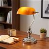 B·LED BARCELONA LED BARCELONA LED Lampada Banchiere E27 Cromo Arancione Vintage | 260x390 mm, Metallo E Vetro, Paralume Orientabile, Interruttore A Catena, Per Scrivania Biblioteca Ufficio