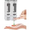 OctBird Doppio dispenser di sapone da parete 400 ml, dispenser di sapone bianco montato a parete, dispenser per shampoo da parete dispenser per gel doccia, dispenser doppio senza foratura per doccia, bagno