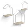 Gicos Set 3 mensole bacheca in Metallo Bianco Forma casetta con Ripiani in Legno Shabby Chic 20 * 10 * 30/25 * 15 * 36/30 * 20 * 43 cm SPQ-751738