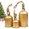 4OUR FAITH Set di 3 campane decorative a forma di mucca, grandi campane di Natale | Campane da mucca rustiche con corda di iuta, XL da appendere, campanelle dorate portafortuna per la decorazione della