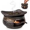 MJFENDAI Bruciatore per erbe aromatiche Zen in ceramica per aromaterapia, bruciatore di oli essenziali, kit per qualsiasi incenso, portacandele, teiera, per casa, ufficio, riscaldamento, meditazione