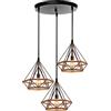 PETITES ECREVISSES Lampadario a Sospensione E27 Industriale Vintage 3 Luci Lampada da Soffitto Corda di Canapa Retro Illuminazione Nero interna per Cucina Salotto (Nero - Con Una Base Rotonda)