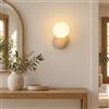Sedtonmu Applique da Parete Wabi Sabi, Lampada Travertino con Sfera Vetro G9 | Luce Calda 3000 K per Camera da Letto e Comodino, con Base in Vero Travertino Giallo Naturale