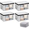 DEARBAG Set da 4 Scatole Portaoggetti Pieghevoli per Vestiti e Piumini, 50x35x20 cm | Contenitore Grande con Finestra Trasparente, Custodia Antipolvere Organizzatore Armadio per Coperte, Trapunte e Jeans