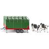 Siku 2875, Rimorchio per bestiame con 2 mucche Holstein, 1:32, Metallo,Plastica, Verde, Multifunzionale