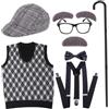 Tapallmy Costume da vecchio uomo per bambini, set da nonno per feste in maschera