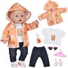 Zouonou 6 vestiti per bambole da 43 cm con giacca con cappuccio per bambole da 35,6 | Vestito per bambole con giacca con cappuccio, maglietta con motivo orso, pantaloni, scarpe da ginnastica rosa