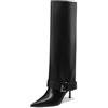 QUEEN HELENA Stivali Alti con Fibbia e Tacco a Spillo Donna K5021 | Fascia larga con fibbia rettangolare, gambale che copre parte del tacco, punta affusolata e tacco di 7 cm