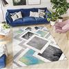 TAPISO Jawa Tappeto Camera Salotto Soggiorno Moderno Multicolore Grigio Blu Verde Geometrico Astratto Colorato Pelo Corto 80 x 150 cm