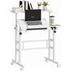 HOMCOM Scrivania Sit-Stand con Piano Inclinabile, Altezza Regolabile, Ruote e Struttura in Acciaio, Tavolo Porta PC per Home Office, Effetto Legno Bianco