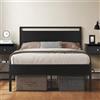 Z-hom Letto Matrimoniale in Ferro per Materasso (120x200 cm) | testiera in legno, doghe strutture letto, stile industriale moderno, ideali per la camera da letto spazi ridotti, nero