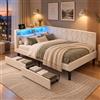 MIOOSUT Letto singolo 90 x 200 cm con 2 cassetti e vano portaoggetti, letto imbottito a forma di L, lampada LED e USB, pareti laterali intercambiabili, divano letto moderno senza materasso
