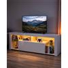 hitsuki Mobile TV 140 x 35 x 50,5 cm con illuminazione LED, bianco, vani a giorno | Mobile TV bianco con LED, scomparti aperti e vetro temperato 5 mm, ideale per soggiorno, soggiorno o spazio multimediale.