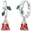 Orecchini A Cerchio Red Rose Smalto Fiore Donna In Argento 925