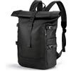 Hahorpa Zaino Rolltop Impermeabile Unisex, 17 Pollici Zainetto Porta PC Uomo Donna | Rains Zaino Lavoro Nero, 24-32L Elegante Zainetto Laptop Capiente per Viaggi, Scuola, Ufficio e Spostamenti Quotidiani
