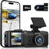 Miofive Dual Dash Cam 4K+2K anteriore e posteriore, scheda da 64 GB preinstallata, GPS Bluetooth Wi-Fi da 5 GHz, schermo IPS da 3 pollici, visione notturna HDR, modalità parcheggio 24h, avvio AI e