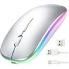 sumue Mouse wireless Bluetooth per iPad/Macbook Pro/Air/Mac, ricaricabile portatile 5.2+USB A Dual Mode mouse silenzioso, mouse ottico sottile LED per PC, computer portatile, desktop (argento)