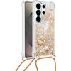 Generic Custodia compatibile con Samsung Galaxy S26 Ultra, con cordino, glitter luccicante, per donne e ragazze, con liquido galleggiante, sabbie mobili, antiurto, oro
