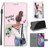 KENHONER Custodia per Samsung Galaxy A40, ragazza e fiore | Portafoglio Pelle PU, Magnetica, Resistente Agli Urti, Scomparto Carte Credito, Pieghevole, Flip Libro, Motivo