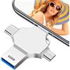 veorkide Chiavetta USB per iPhone 512 GB 4 in 1, chiavetta USB multiporta | Chiavetta USB C con USB A + Tipo C + Lightning + Micro USB, Photo Stick Metallo Argento per Android, iPhone, Mac, PC
