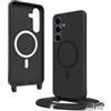 Bigcousin Magnetica Cover con Cordino per Samsung Galaxy S25 FE,[Compatibile con MagSafe], Cover in Silicone, Regolabile Cordino da Collo Nylon Catena Collana Tracolla,Nero