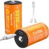 AKTTKA Batterie ricaricabili al litio D (confezione da 2), 9250 mWh ricaricabili agli ioni di litio D, con cavo di ricarica USB C 2 in 1, batterie D da 1,5 V, per proiettori, giocattoli e scaldabagno