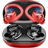 Hupoaf Cuffie Bluetooth 5.4 Sport, Auricolari con Ganci, 4 ENC Mic, Rosso | 28 Modalità EQ, 50 Ore Display LED, Driver 14,2 mm, Cancellazione Rumore, IP7 Impermeabili Cuffiette Running per iOS/Android