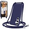 Jrkvniv Cover per Samsung Galaxy A55 con Cordino, Blu Scuro | Morbido TPU Silicone Case con Laccio Tracolla, Regolabile e Rimovibile, Antiurto AntiGraffio Case