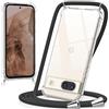 caslord Trasparente Cover con Cordino per Google Pixel 8A | 1,6 m Regolabile | Antiurto | Anti-ingiallimento | Anti-Graffio | Nero