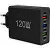 Ohling Caricabatterie USB C Multiple 120 W, 7 porte tipo C Caricabatterie Ricarica | Presa caricatore multi veloce da parete adattatore CA per iPhone 17 16 15 14 Pro Max S24 S23 S22 X XS XR iPad Tablette- Nero