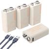 ENEGON 9V Confezione da 4 batterie litio ricaricabili 3,7Wh/1000mAh Tipo-C | 9V/0,6A Prestazione stabile, compatibile con multimetro, microfono wireless, rilevatore di fumo e altro - 6F22