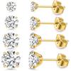 SJBAUTYO 4 paia di orecchini d'argento, Set Orecchini Nichel Free Anallergici Donna,Orecchini Punto Luce Zirconi Acciaio Chirurgico,per Donna Uomo, 3, 4, 5, 6 mm, oro
