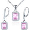 MICMIF Set Gioielli Zirconia in Taglio Smeraldo Argento 925 per Donna, Orecchini Pendenti Halo e Collana Ciondolo Pietre Rosso Verde Bianco Viola Blu Rosa Azzurro per Compleanno
