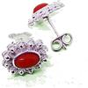 Generico Coralli di Sardegna Orecchini Corallo Rosso Cabochon 4x6mm Filigrana Argento Pallini Pressione