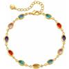 Jewlure Bracciale in oro con pietre preziose ovali multicolori, design a catena, chiusura regolabile