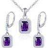 MICMIF Set Gioielli Zirconia in Taglio Smeraldo Argento 925 per Donna, Orecchini Pendenti Halo e Collana Ciondolo Pietre Rosso Verde Bianco Viola Blu Rosa Azzurro per Compleanno
