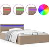 vidaXL Letto contenitore con LED in ecopelle marrone cappuccino 140×200 cm