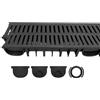 mufle Canaletta di Scolo Nera H90 e Griglia in Plastica 8mm A15, 2 pz | Canaletta Scolo Acqua Piovana in PP/PE con Griglia in Plastica | Testate di Chiusura e Bocchello di Scarico Inclusi