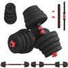 Yaheetech Set di Manubri 3-in-1 Regolabili 15/20/27kg con Dischi e Barra | Doppia Sicurezza, Impugnature Antiscivolo, Barra Imbottita, Struttura Resistente e Silenziosa, Ideale per Casa e Palestra