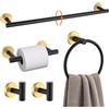 TURS Set di accessori da bagno nero e oro, 5 pezzi, in acciaio inox SUS304, color oro e nero, set di accessori da bagno da 61 cm, montaggio a parete
